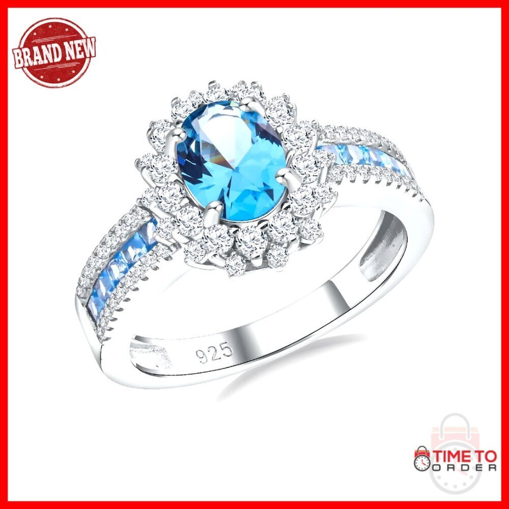 Sterling Silver Oval Gemstone Halo Cocktail Ring Size 9